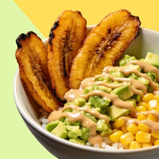 Sweet Golden Poke Bowl (plantain, avocado, corn)