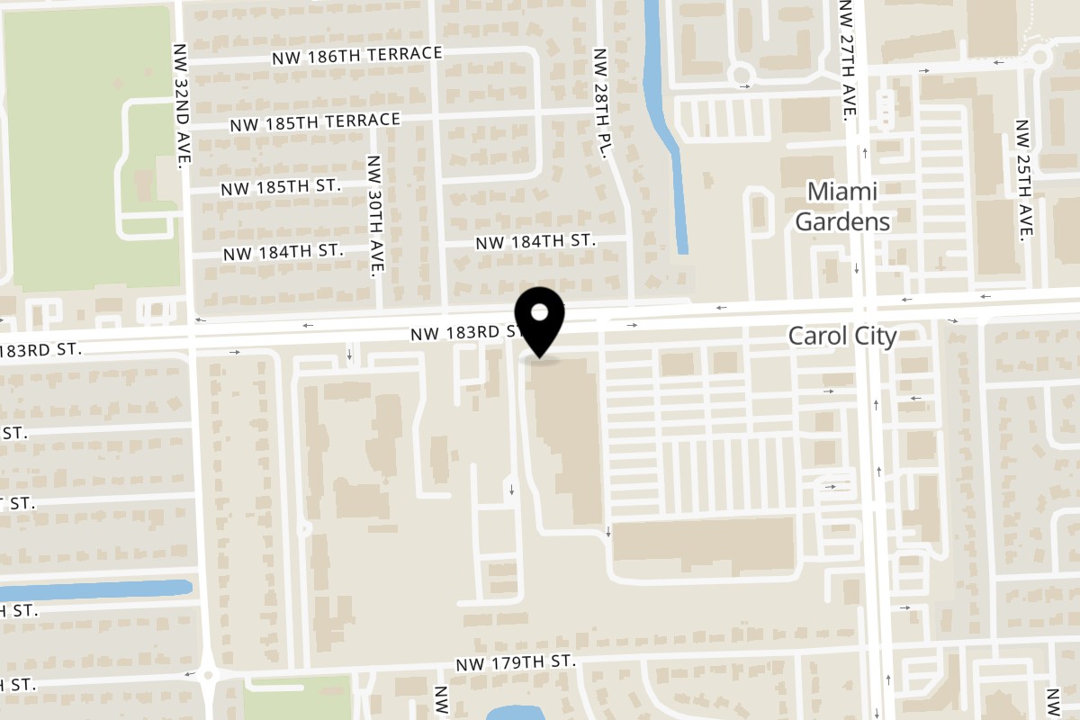 Map showing the location of Running Sushi on 18246 nw 27th ave in Miami Gardens
